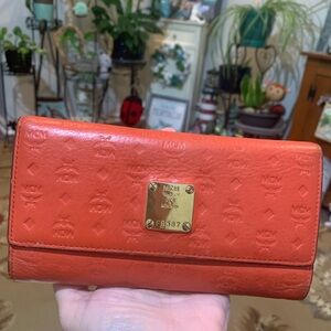 MCM Vibrant Orange Long Leather Wallet